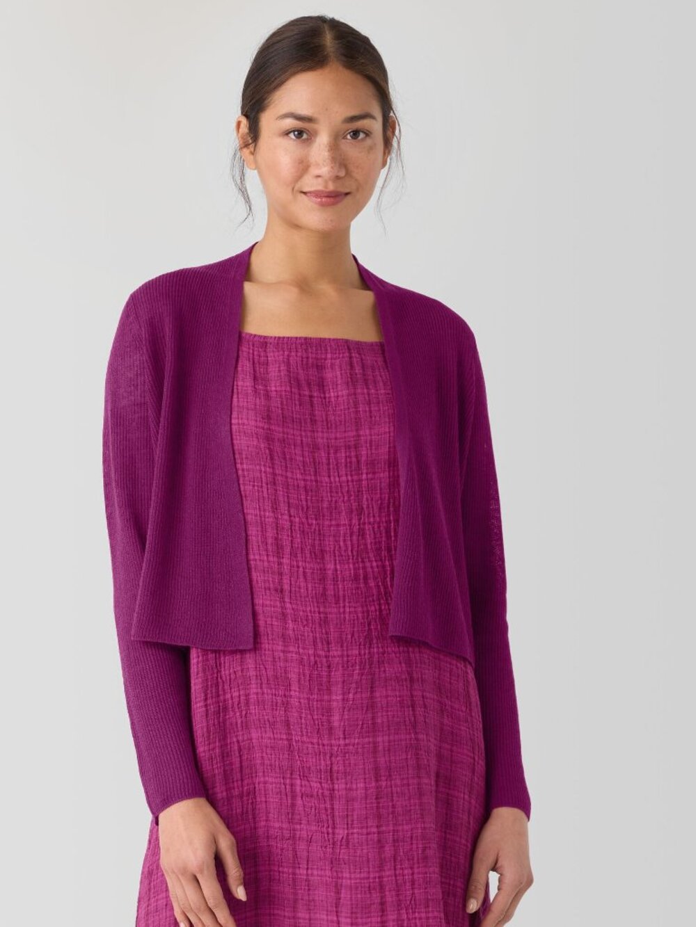ISO-- Eileen Fisher Organic Linen and Cotten ropped cardigan-- Sangria!! XL
